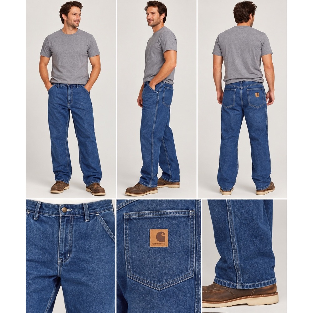 Carhartt Men 42x30 Blue Denim Dungaree Fit Carpenter Work Pants B36 Cotton
